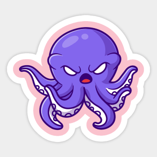 Cute Angry Octopus Cartoon Sticker